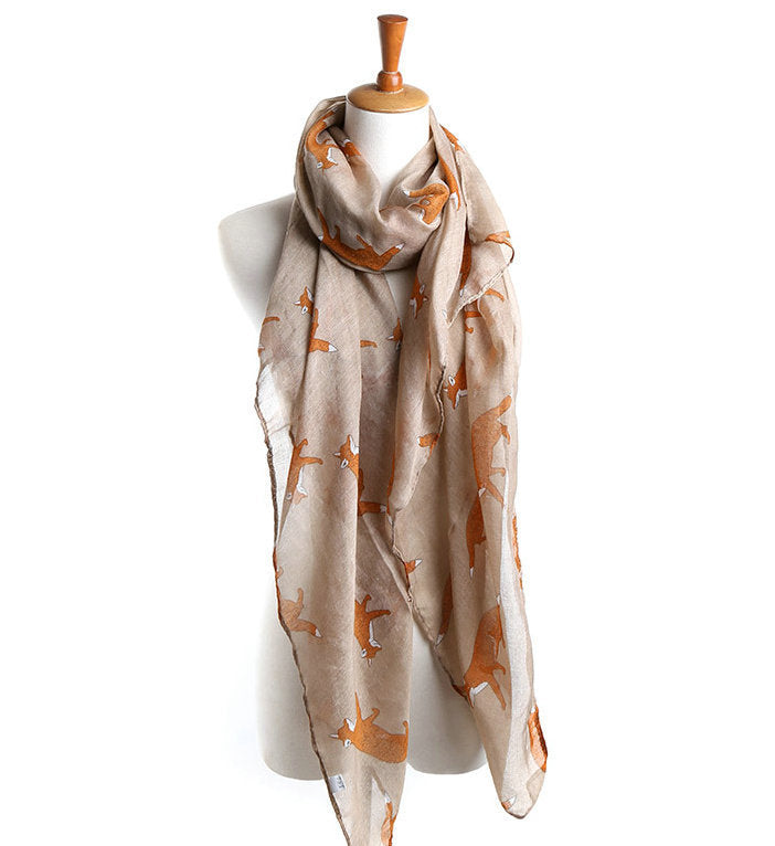 Korean-Inspired Fox Animal Pattern Voile Scarf myETYN