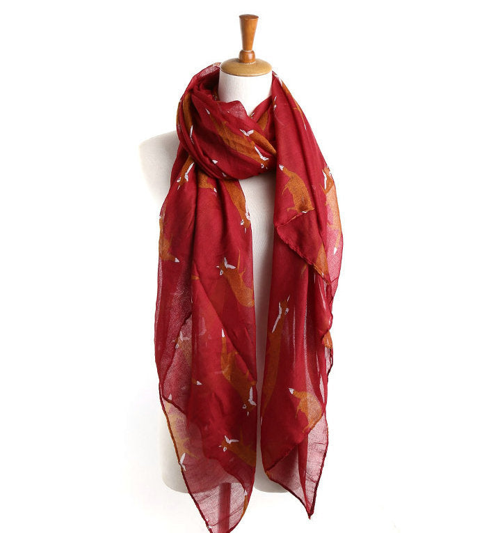 Korean-Inspired Fox Animal Pattern Voile Scarf myETYN