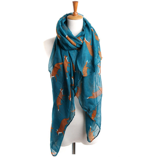 Korean-Inspired Fox Animal Pattern Voile Scarf myETYN