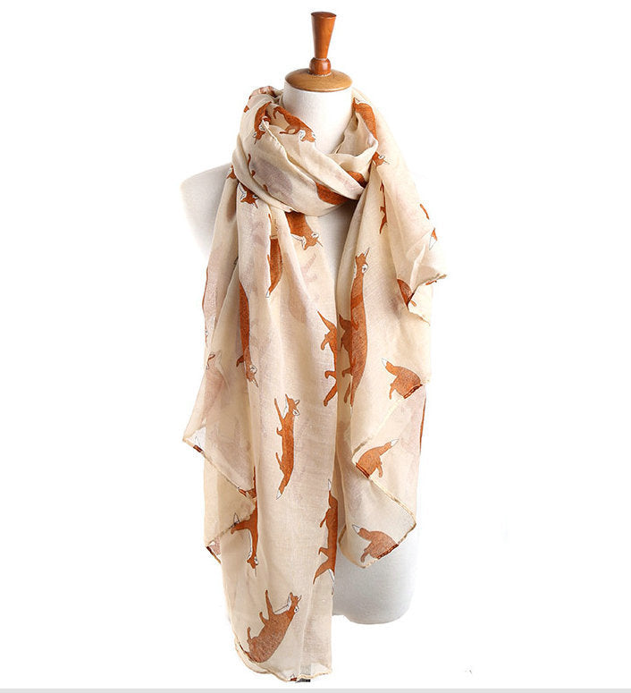 Korean-Inspired Fox Animal Pattern Voile Scarf myETYN