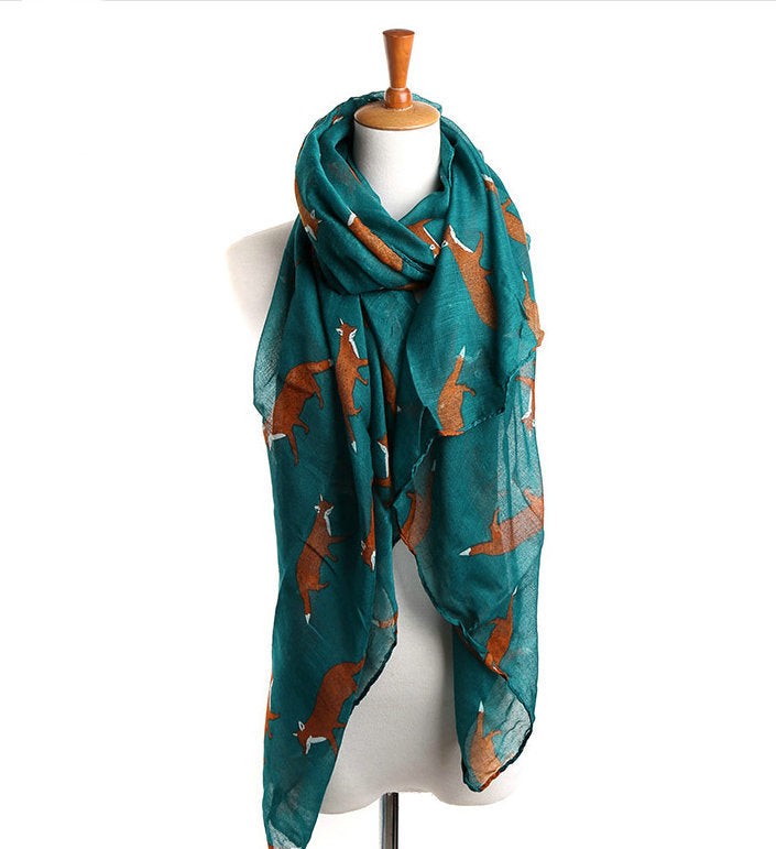 Korean-Inspired Fox Animal Pattern Voile Scarf myETYN