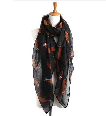 Korean-Inspired Fox Animal Pattern Voile Scarf myETYN