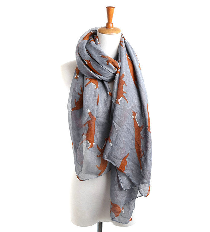 Korean-Inspired Fox Animal Pattern Voile Scarf myETYN