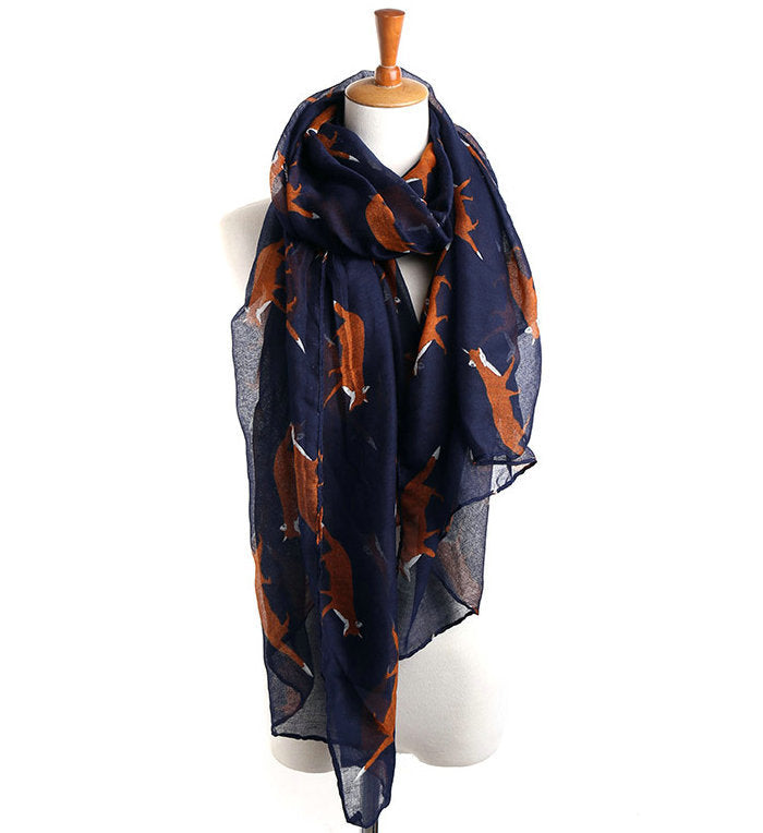 Korean-Inspired Fox Animal Pattern Voile Scarf myETYN