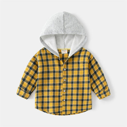 Korean Style Children's Long-sleeved Shirt Baby Plaid Hooded Shirt Trendy myETYN