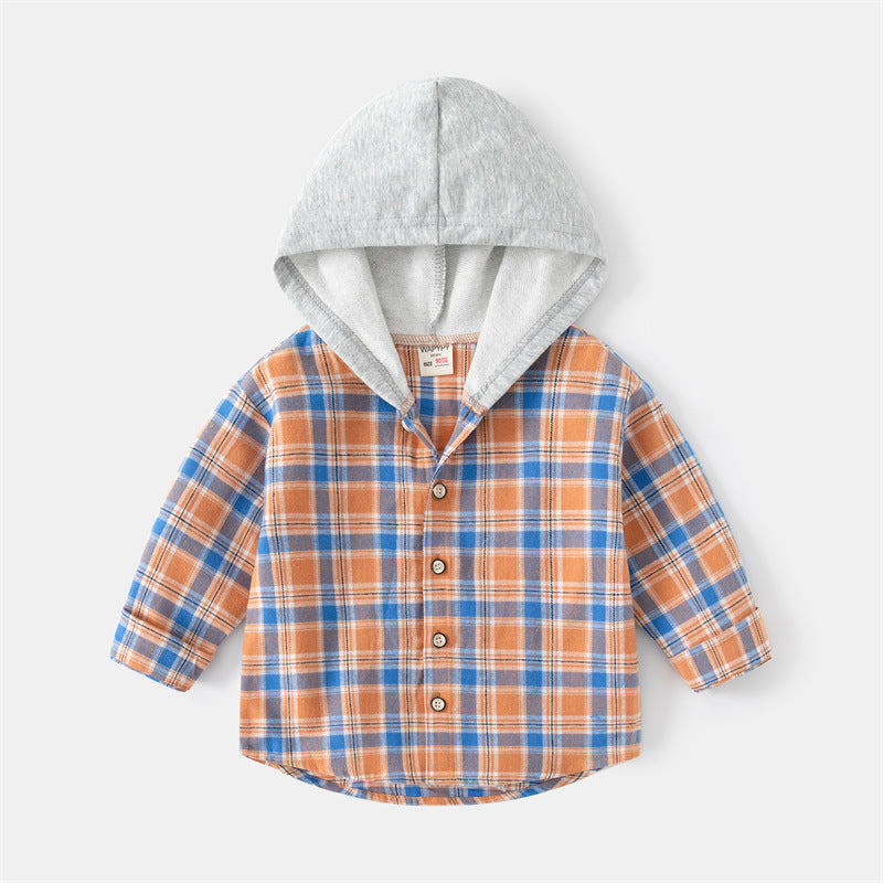 Korean Style Children's Long-sleeved Shirt Baby Plaid Hooded Shirt Trendy myETYN