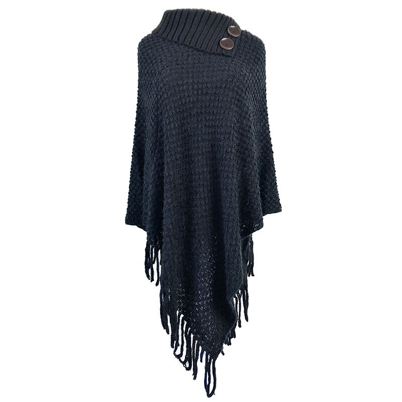 Lapel two buckle tassel cloak sweater myETYN