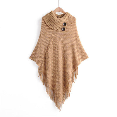 Lapel two buckle tassel cloak sweater myETYN