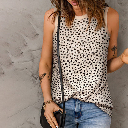 Leopard Print Round Neck Sleeveless Vest For Women myETYN