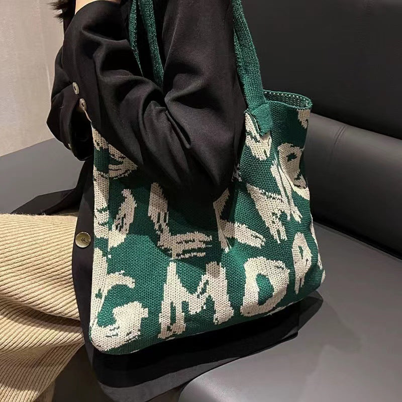 Letter Printed Knit Bag Fashion Shopping Shoulder Bag Large Capacity Handbag myETYN