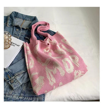 Letter Printed Knit Bag Fashion Shopping Shoulder Bag Large Capacity Handbag myETYN