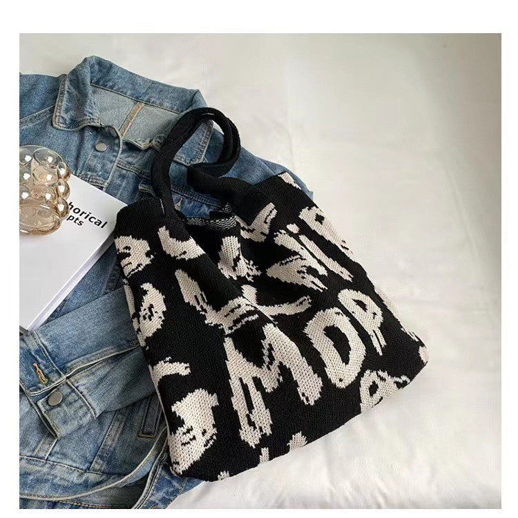 Letter Printed Knit Bag Fashion Shopping Shoulder Bag Large Capacity Handbag myETYN