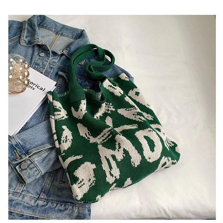 Letter Printed Knit Bag Fashion Shopping Shoulder Bag Large Capacity Handbag myETYN