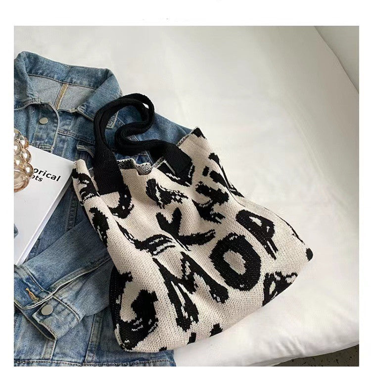 Letter Printed Knit Bag Fashion Shopping Shoulder Bag Large Capacity Handbag myETYN