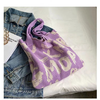 Letter Printed Knit Bag Fashion Shopping Shoulder Bag Large Capacity Handbag myETYN