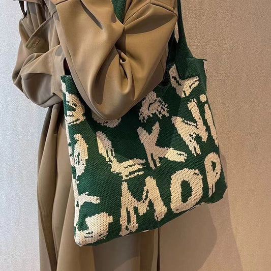 Letter Printed Knit Bag Fashion Shopping Shoulder Bag Large Capacity Handbag myETYN