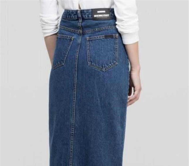 Long button denim bag hip skirt bag hip skirt myETYN