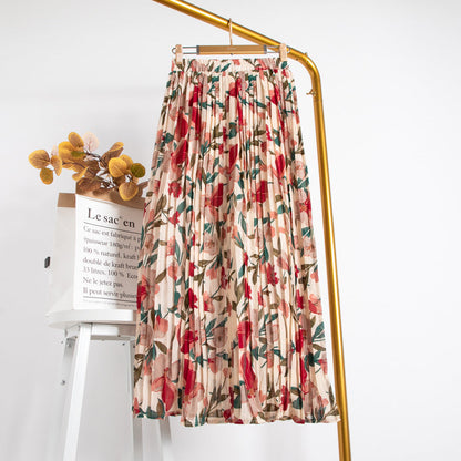 Mid-Length Chiffon Pleated Floral Skirt myETYN