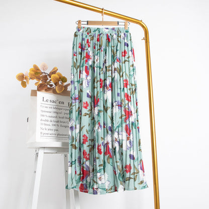 Mid-Length Chiffon Pleated Floral Skirt myETYN