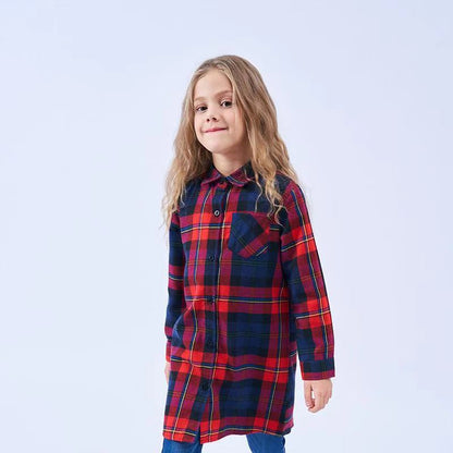 Mid-length Girls Plaid Shirt Long-sleeved Brushed myETYN