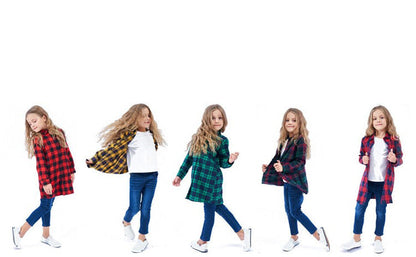 Mid-length Girls Plaid Shirt Long-sleeved Brushed myETYN