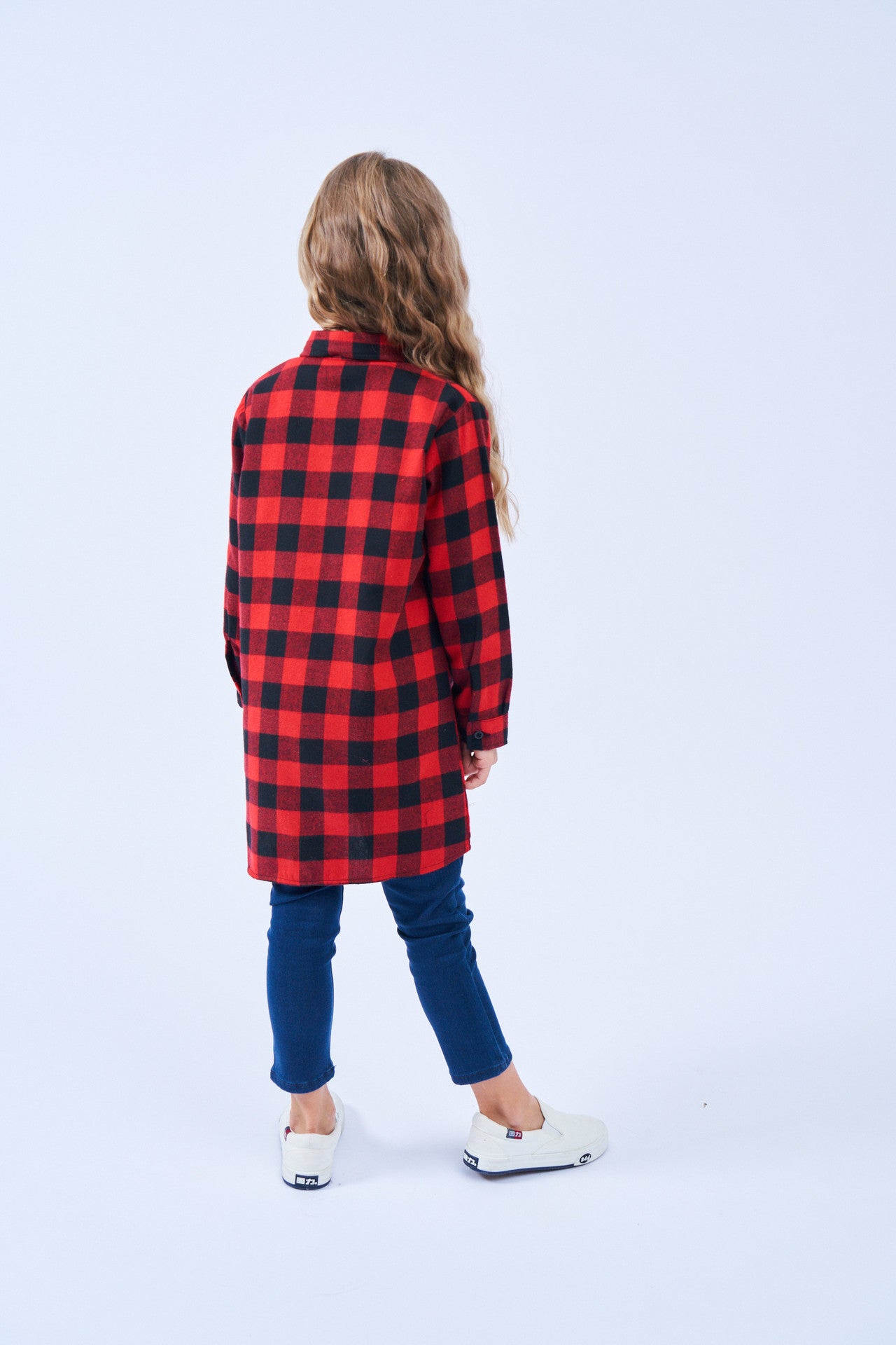 Mid-length Girls Plaid Shirt Long-sleeved Brushed myETYN