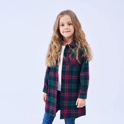 Mid-length Girls Plaid Shirt Long-sleeved Brushed myETYN