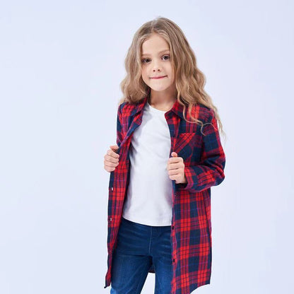 Mid-length Girls Plaid Shirt Long-sleeved Brushed myETYN