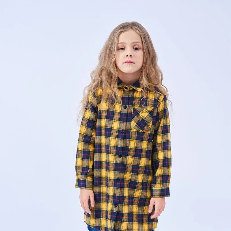 Mid-length Girls Plaid Shirt Long-sleeved Brushed myETYN