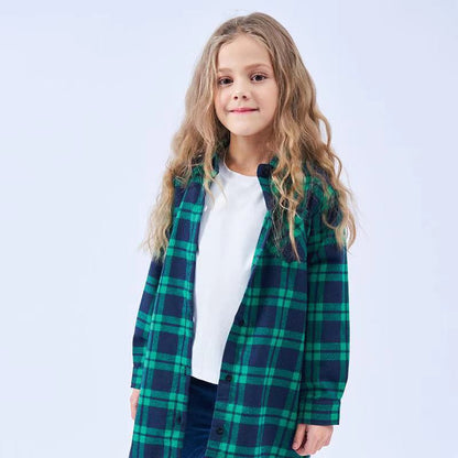 Mid-length Girls Plaid Shirt Long-sleeved Brushed myETYN