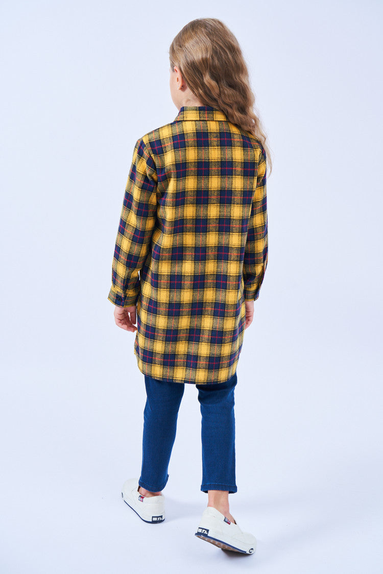 Mid-length Girls Plaid Shirt Long-sleeved Brushed myETYN