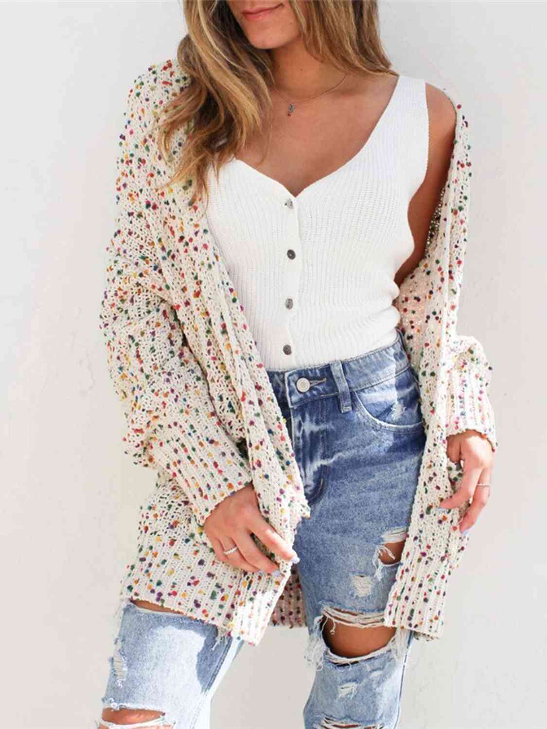 Multicolored Open Front Cardigan myETYN
