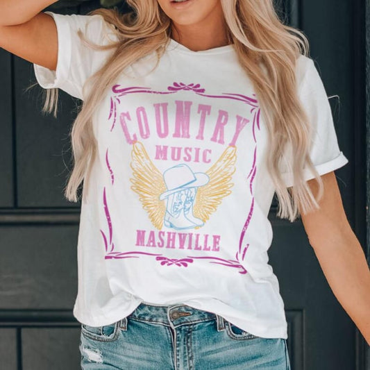 Nashville Graphic T-shirt with European and American Country Music Theme myETYN