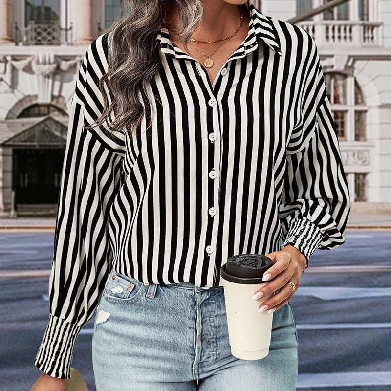 New European And American Long-sleeved Commuter Striped Shirt For Women myETYN