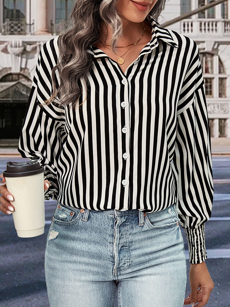 New European And American Long-sleeved Commuter Striped Shirt For Women myETYN