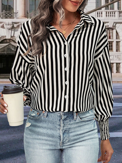 New European And American Long-sleeved Commuter Striped Shirt For Women myETYN