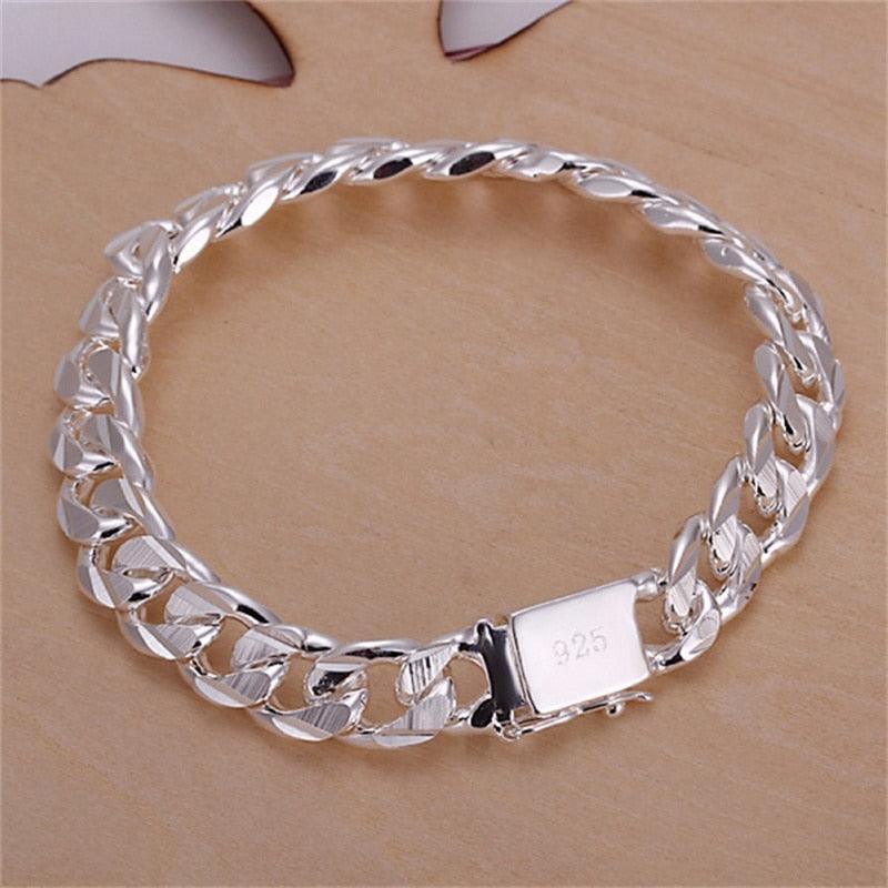 New High-end Women's Mens Fine S925 Sterling Silver Bracelet Fashion Jewelry Gift Men's 10MM Square Beautiful Gem myETYN