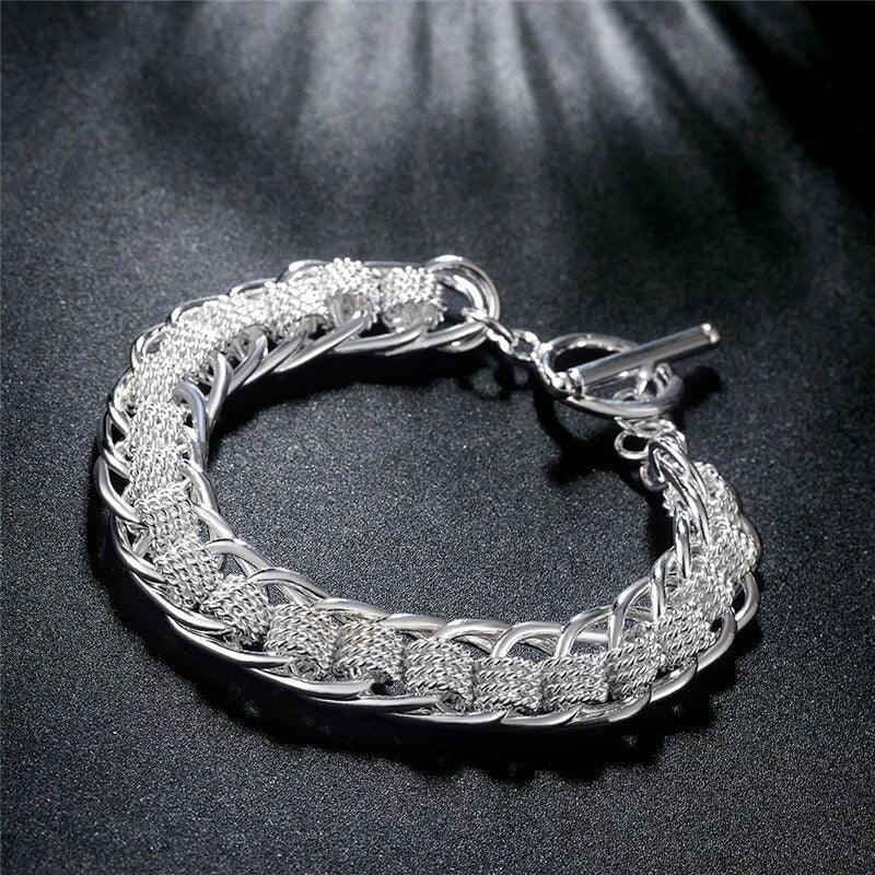 New High-end Women's Mens Fine S925 Sterling Silver Bracelet Fashion Jewelry Gift Men's 10MM Square Beautiful Gem myETYN