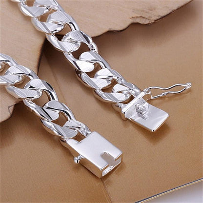 New High-end Women's Mens Fine S925 Sterling Silver Bracelet Fashion Jewelry Gift Men's 10MM Square Beautiful Gem myETYN