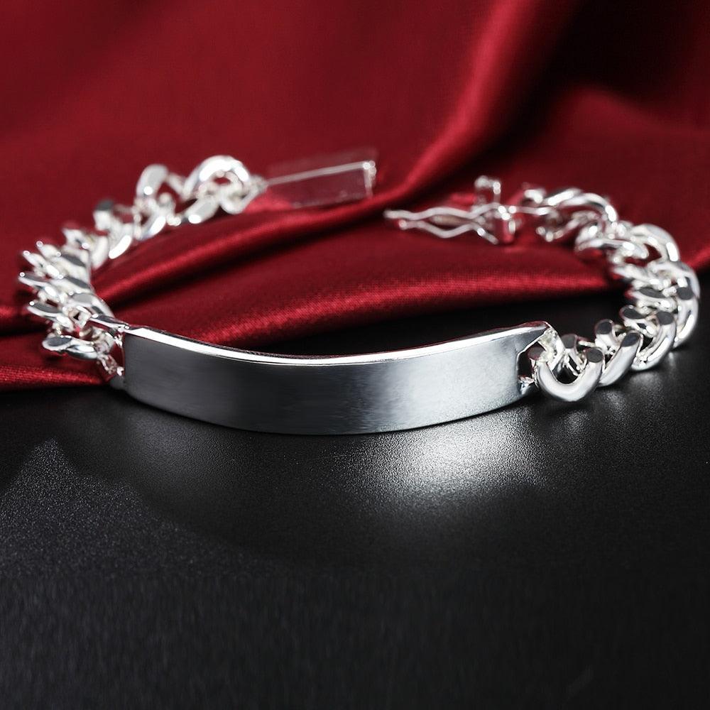 New High-end Women's Mens Fine S925 Sterling Silver Bracelet Fashion Jewelry Gift Men's 10MM Square Beautiful Gem myETYN