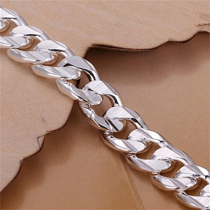 New High-end Women's Mens Fine S925 Sterling Silver Bracelet Fashion Jewelry Gift Men's 10MM Square Beautiful Gem myETYN