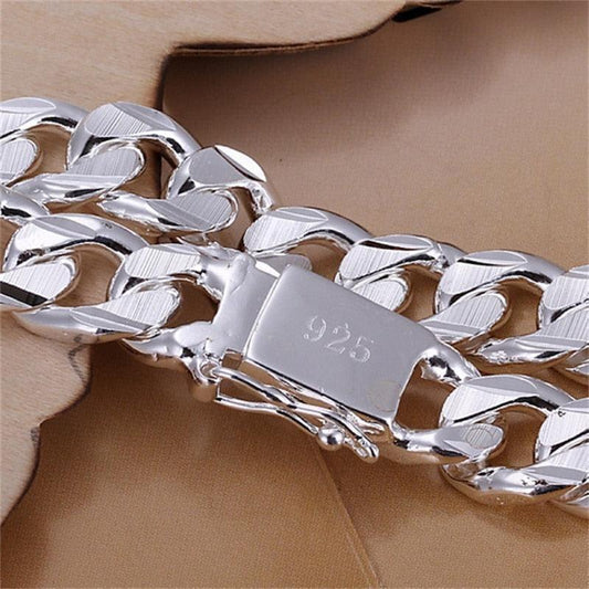 New High-end Women's Mens Fine S925 Sterling Silver Bracelet Fashion Jewelry Gift Men's 10MM Square Beautiful Gem myETYN