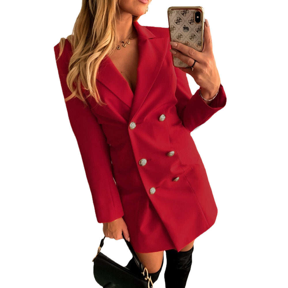 New Long Sleeve Solid Double Breasted Thin Blazer Coat myETYN