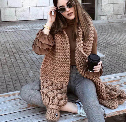 New Style Pure Hand Woven Ball Wool Scarf For Women myETYN