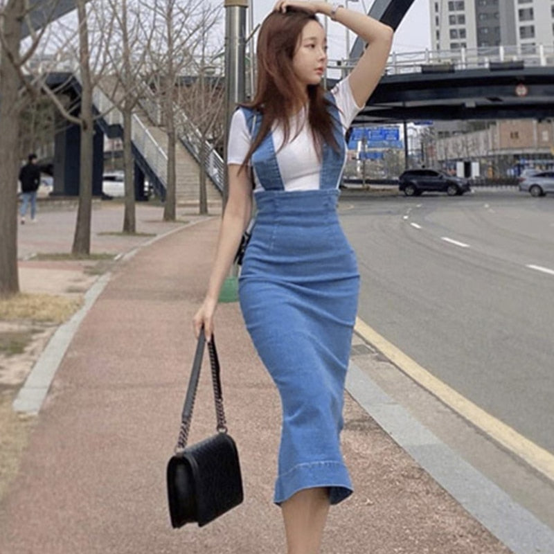 New casual style mid-length split denim skirt myETYN