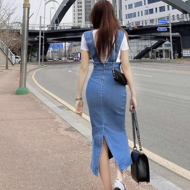 New casual style mid-length split denim skirt myETYN