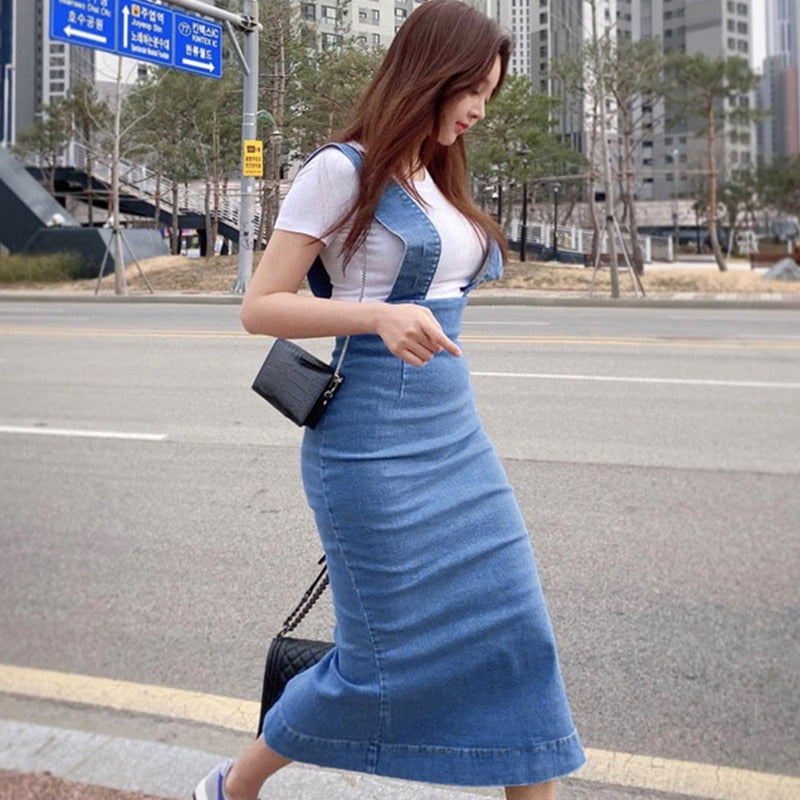 New casual style mid-length split denim skirt myETYN