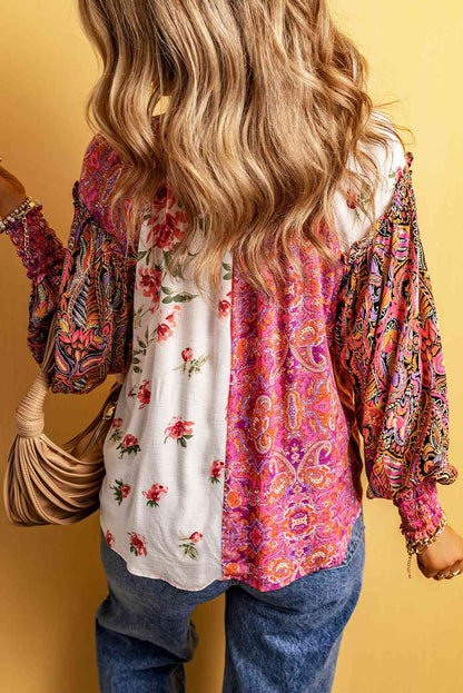 Notched Neck Lantern Sleeve Blouse myETYN