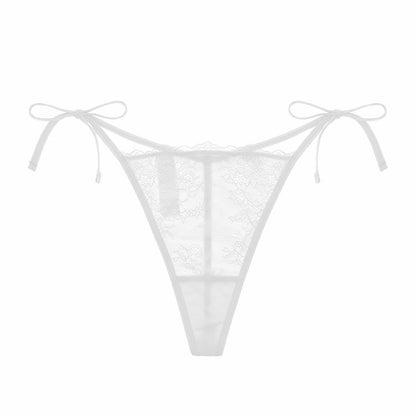 Silk Sexy Panties Lace Women Ultra Thin Breathable Transparent T Back Low Waist Girl Bow T Shaped Panties - myETYN