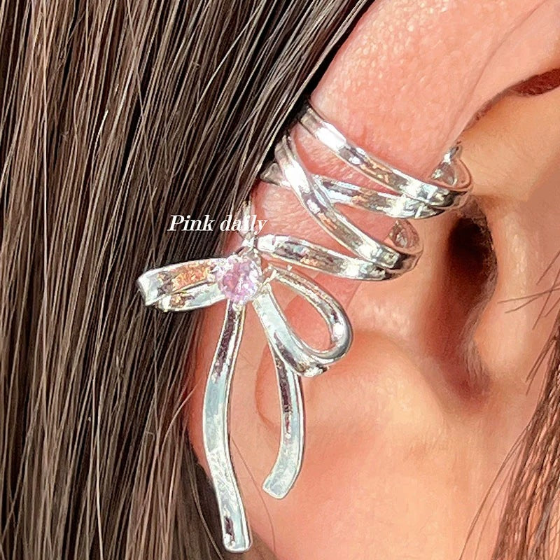 Fashion Jewelry New Ribbon Aesthetics Ear Clips Ballet Style Ribbon Bow-knot Ear Cuff For Women Fashion Non-Piercing Ear Clips Earrings Jewelry